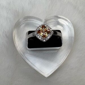 925 Sterling Silver Citrine and Clear CZ Ring